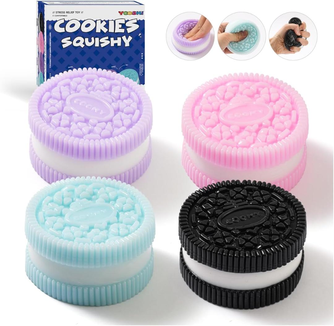 3Pcs Taba Fidget Squishy Toys, Ultra Soft Stress Relief Toys for Kids Adults, Kawaii Cute Cookies Squeeze Sensory Toys, Decompression Anxiety Relief Party Favors Gifts for Girls & Boys