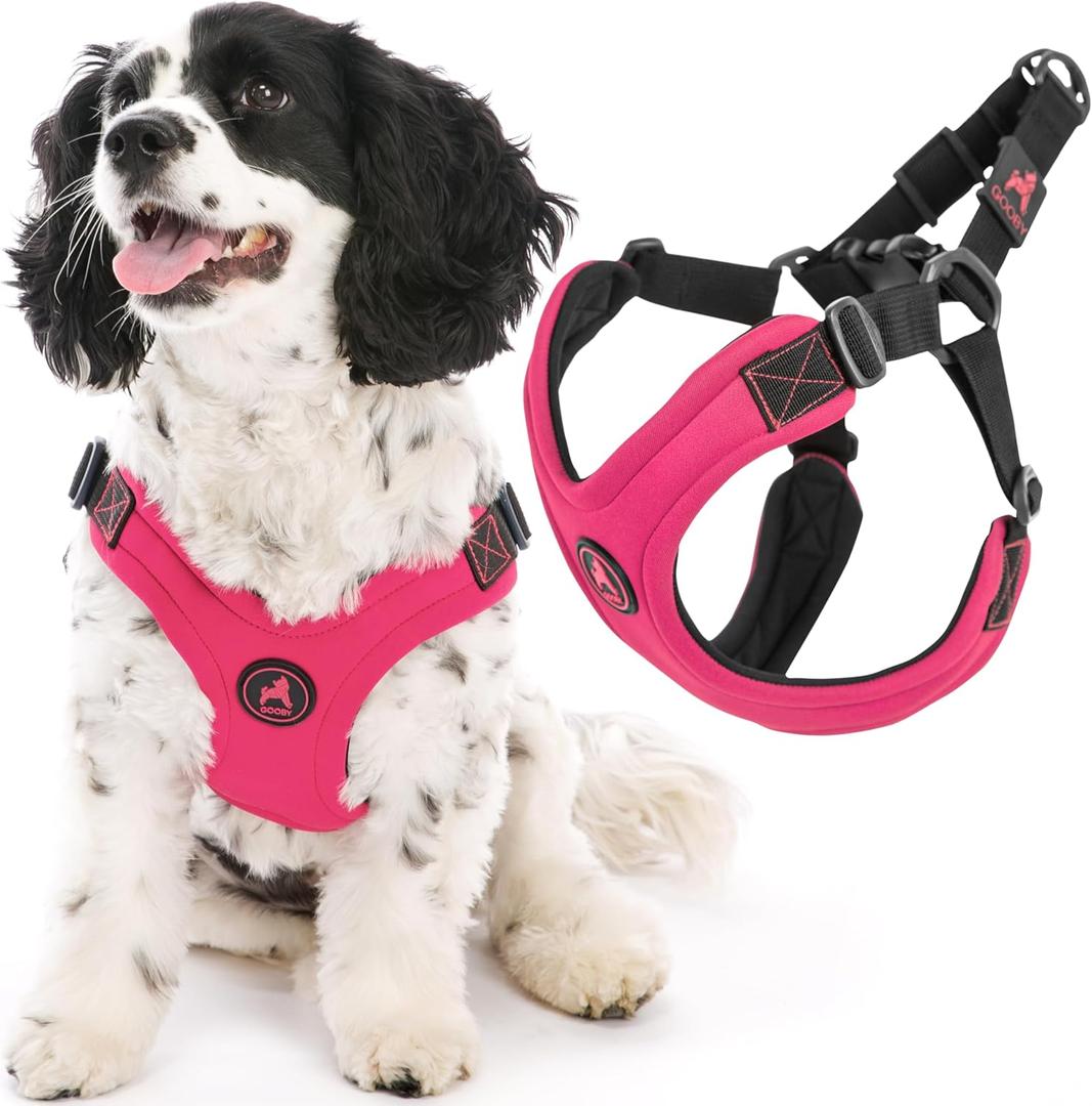 Gooby Escape Free Sport Harness - Pink, Large - No Choke Step-in Patented Neoprene Small Dog Harness with Four-Point Adjustment - Perfect on The Go Dog Harness for Medium Dogs No Pull and Small Dogs (Large chest (16-24.25"))