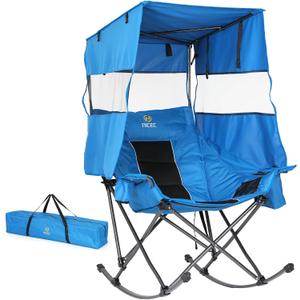 Nice C Rocking Camping Chair with Canopy, XL Oversized Folding Rocker for Adult, Outdoor Umbrella Chair with Shade, Cup Holder, Cooler Bag, Carry Bag, for Sports, Patio, Backyard (1 Pack, Blue)