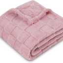 HOMRITAR 3D Gingham Fleece Baby Blanket for Girls Boys Chessboard Grid Warmer Comfort Reversible Shaggy Cozy Decor for Home Bed Blanket for Toddlers 30 x 40 Inches Coral Pink