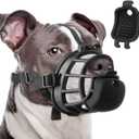 LUCKYPAW Pitbull Muzzle, Basket Muzzle for Dogs Boxers Rottweilers, Cage Mouth Guard with Treats Slot to Prevent Biting Chewing Scavenging for Training Walking Grooming