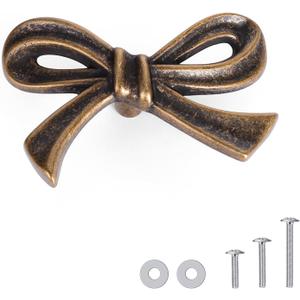 8 Pack Antique Vintage Bow Dresser Knobs, Small Decorative Cabinet Drawer Pull Handles for Girls Bedroom and Nursery Room Decor (Antique Brass Bronze)