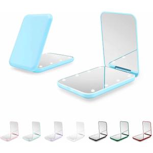 Compact Mirror, 1X/3X Magnification LED Pocket Mirror with Nternal BIattery, Mini Mirror for Purse, Pocket,Travel and Present (Blue)