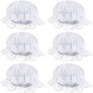 White Mob Cap Costume Pioneer Bonnet Women's Colonial Bonnet Lace Frilly Grandma Night Hat Accessories