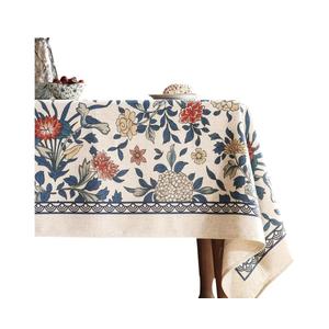 patdrea Designer Blue Small Tablecloth for Rectangle Table,Vintage Linen with Leaves and Floral Pattern Tablecloths,Farmhouse Decor Cover for Kitchen Dining Christmas,Thanksgiving,55"x71"-Ivar 