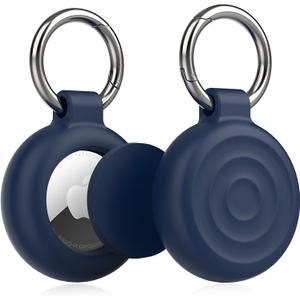 EIZLXQ Airtag Holder Keychain Case, 2-Pack Silicone Protective Cover with Key Ring for Apple Airtag, Durable and Lightweight Design for Keys, Bags, Pets, and More-Blue