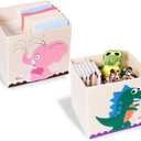 2 Pcs Foldable Animal Toy Storage Box/Bin/Cube, Collapsible Storage Organizer Chest Basket Container for Boys and Girls(13 x 13 x 13 Inch, Dinosaur & Pink Elephant)