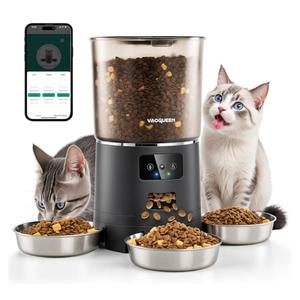 Automatic Cat Feeder for 3 Cats, 6L/25 Cups Smart WiFi Pet Feeder, Strong Anti-Jam System, Dual-Effect Desiccant Cat Food Dispenser, with 10S Voice Recorder for Cats and Small Dog(Black)