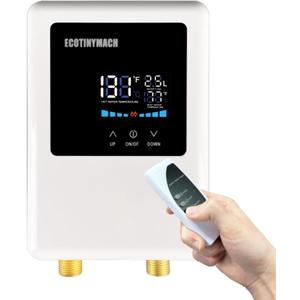 ECOTINYMACH Tankless Water Heater Electric 220V, 3500W Instant Water Heater Under Sink, Conversion Between Fahrenheit and Celsius, Remote Control
