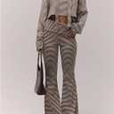 Verdusa Women's Fold Over Pants Leggings Striped Flare Pants Bell Bottoms Casual (M)
