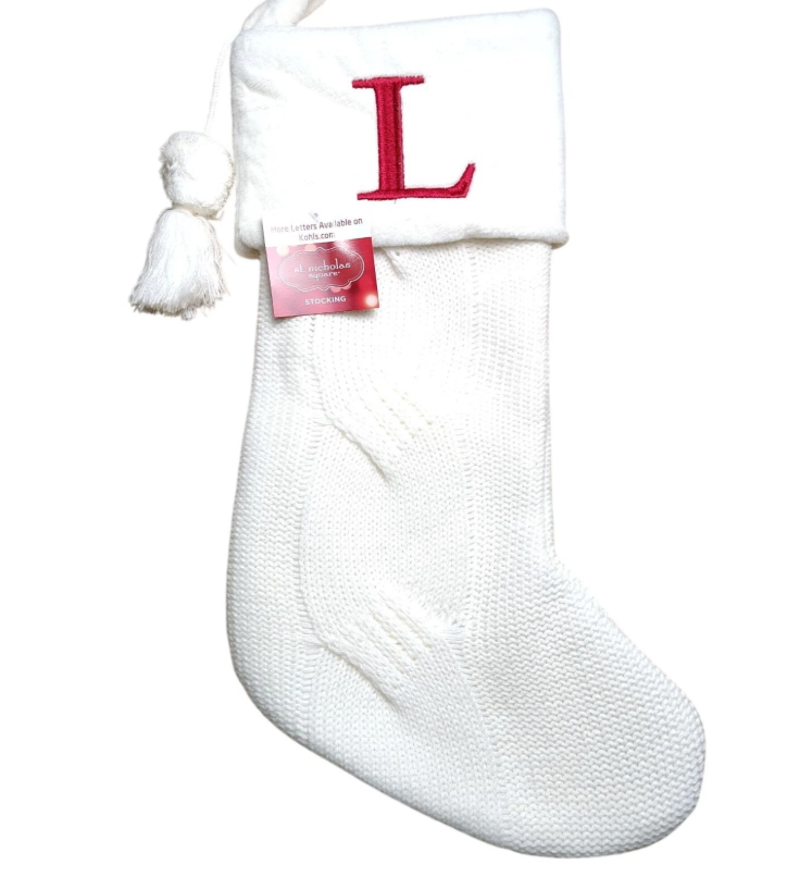 St. Nicholas Square 21 inch White Knitted Initial L Monogram Christmas Stocking
