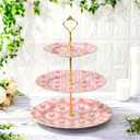 Lallisa 3 Tier Tea Party Cake Stand 10", 9" and 7" Ceramic Shabby Floral Dessert Stand with Metal Rack Coquette Cupcake Tower for Wedding Bridal Shower Baby Shower Decoration