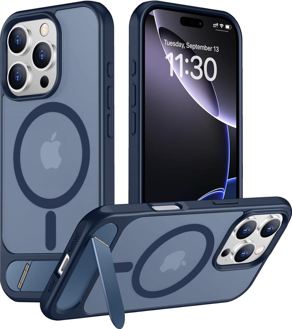 Temdan Magnetic Compatible with iPhone 16 Pro Max Case, [Built-in Invisible Kickstand][Compatible with MagSafe] [Military Grade Shockproof] Slim Translucent Matte Phone Case for iPhone 16 Pro Max 6.9" (Blue)