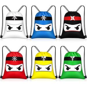 Censen 24 Pcs Ninja Drawstring Bags Set Bulk 12 x 10 Inch Candy Treat Goody Waterproof Beach Bags for Kids Ninja Themed Party Birthday Party Favor Supplies, about 12 x 10 inches