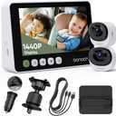 bonoch 5" 1440P Baby Car Camera for 2 Kids - 360 Rotating Adjustable Wide View Dual Cameras, Split Screen Night Vision Baby Monitor, Easy Install Rear Facing Backseat Mirror, USB Powered with Charger