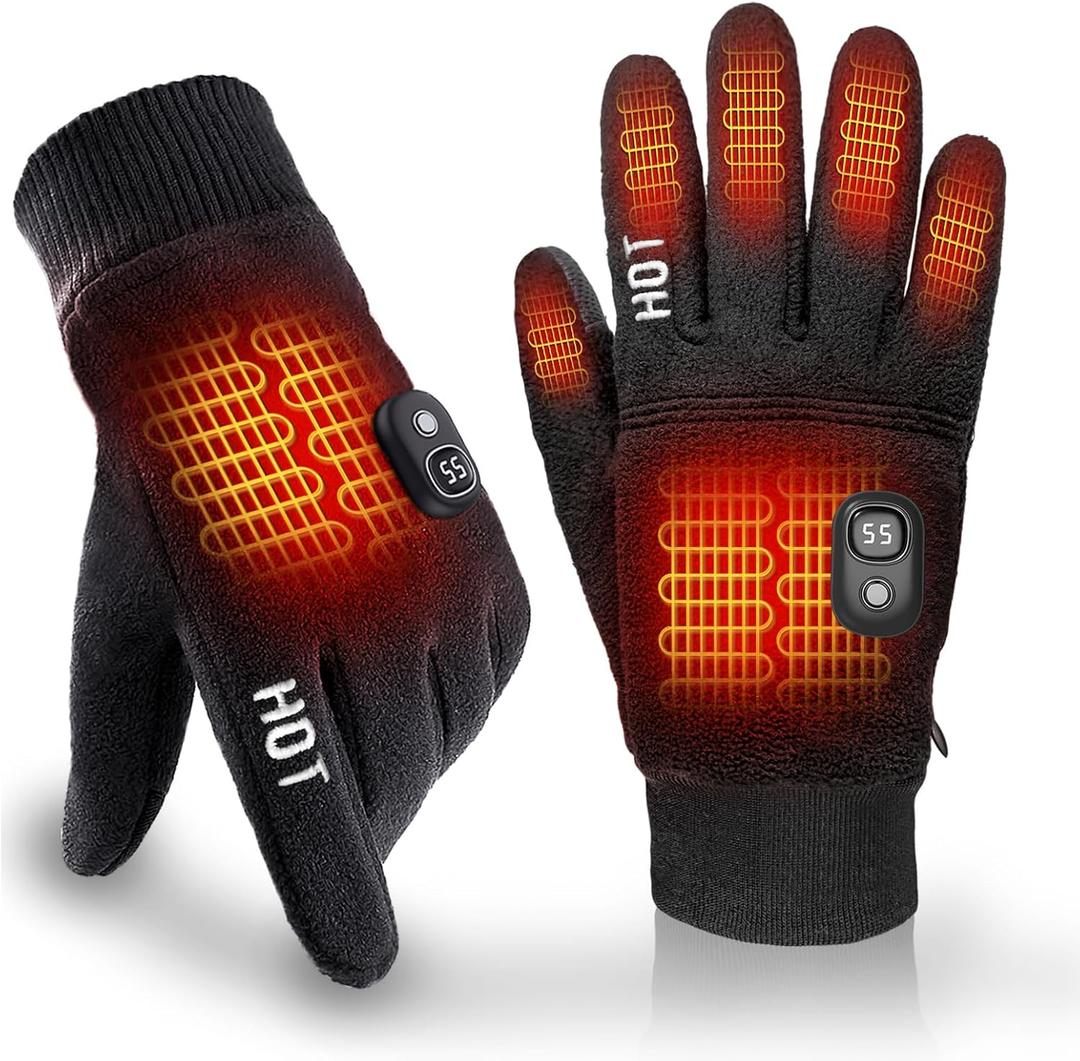 yoostooper Rechargeable Heated Winter Gloves for Women & Men with Touchscreen, Built-in Smart Display and Premium Polar Fleece, Ideal for Outdoor Skiing/ Cycling/ Hunting