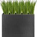 HPC Decor Planters, Plastic Planter for Outdoor Plants Handmade Wicker Large Rectangular Block Planter Box with Removable Liners, Modern Planter for Indoor Outdoor Patio Porch Deck., H 24.8" X L 32.48" X B 11.41"
