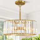 15" Modern Crystal Chandelier for Dining Room, No Assembly Required 4-Light Gold Dining Room Light Fixture Over Table, Hanging Pendant Lights Fixture for Kitchen Island Living Room Foyer Entryway