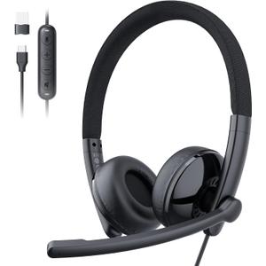 EMEET HS50 Wired Headset with Mic, On-Ear Computer Headphones with Noise Cancelling Microphone, USB-A/USB-C, Adjustable Design, in-line Control for Home Office Online Class Teams Zoom, All Day Comfort