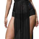 Women Goth Sheer Dress, Mock Neck Sleeveless Rave High Slit Dress with Hooded, EDM Music Festival Outfits L
