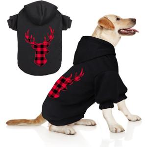 Dog Hoodie Sweater for Dogs Pet Clothes Buffalo Plaid Dog Hooded Sweatshirt Warm and Soft Breathable Cozy(Reindeer&L)