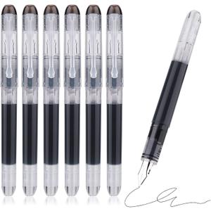 TIESOME Disposable Fountain Pens, Black Ink Smooth Writing Pens Quick-Drying Liquid ink Fine Nib for School Office Gift Supplies 6PCS
