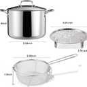 6L/6.4QT Deep Fryer Pot with Basket and Steamer Rack, Stainless Steel Stock Pot for Pasta, Soup, Spaghetti, Chicken, Cookware for Frying, Canning, Boiling, Simmering, Compatible with All Stove
