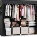 Mavivegue Clothes Organizer with 4 Hanging Rods, Portable Closet Wardrobe, Non-Woven Fabric Cover, Large Capacity Storage for Bedroom and Living Room,Black, 67" W x 17" D x 67" H