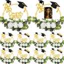 Yunsailing 8 Set 2026 Graduation Centerpiece Class of 2026 Table Photo Display Stand Decor with 8 Hoop Centerpiece 16 Toppers 48 Artificial Flowers and Leaves for Grad DIY Craft Party(Gold and White)