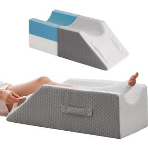 Leg Elevation Pillows for After Surgery, Injury or Rest, Memory Foam Leg Elevating Pillow, Leg Pillow Elevation Blood Circulation, Knee Pillow Wedge Pillow for Knee Hip Ankle Pain Relief, White/Grey
