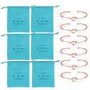 6 Pcs Bridesmaid Jewelry Pouch Gifts, Set of 6 Linen Cotton Small Drawstring Bags with Bridesmaid Knot Bracelets, Bridal Party Favors (Blue)
