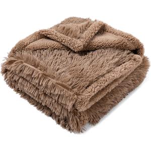Waterproof Dog Blanket Brown Fluffy Long Faux Fur Pet Throw Blankets 28x20in for Couch Love Bed Cover Washable(Brown,XS)