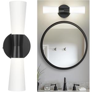 kudos Wall Sconces 16inches Black Vanity Light Fixtures, Modern Sconces Wall Lighting with Milk White Glass, Dimmerable 3000K/4000K/5000K for Bathroom Bedroom, KDVL13-BK