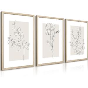 Neutral Botanical Prints Wall Art Flower Minimalist Canvas Wall Decor Vintage Line Wall Art Floral Plant Painting Pictures Beige Boho Artwork Farmhouse Poster for Bedroom 12x16x3 Inch Wood Framed