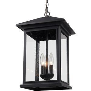 Treekee Large Outdoor Pendant Light, Modern Adjustable Hanging Lantern, Black Outside Porch Chandelier Light with Seeded Glass, Exterior Pendant Lighting for Patio, Porch, Yard, Gazebo