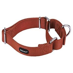 Mikivery Martingale Dog Collar Nylon Adjustable and Safety Training Brick Red Caramel Comfortable Metal Buckle Pet Collars for Small Medium and Large Dogs