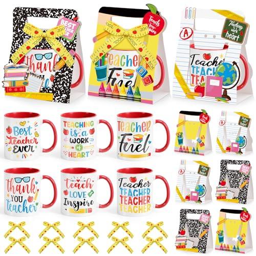 LemonRoad 6 Sets Teacher Appreciation Gifts Bulk 12 oz Teacher Appreciation Coffee Mugs with Mug Holders Thank You Coffee Cup with Gift Boxes Ribbon for School Graduation Staff Coworkers Team Gifts