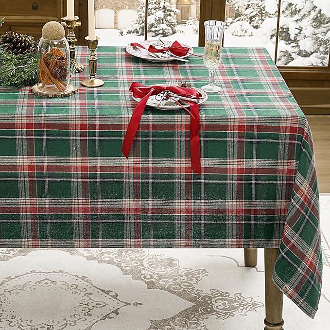 Romanstile Christmas Checkered Tablecloth Rectangle - 54 x 80 Inch - Green Buffalo Plaid Cotton Flannel Table Cloths, Xmas Winter Stain Resistant Washable Table Cover for Holiday/Party/Dining Decor