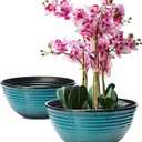 2 Pack 10 Inch Plant Pots,Durable Decorative Flower Pots Planters with Drainage Hole for Indoor and Outdoor Plants,Flowers,Succulents, Blue