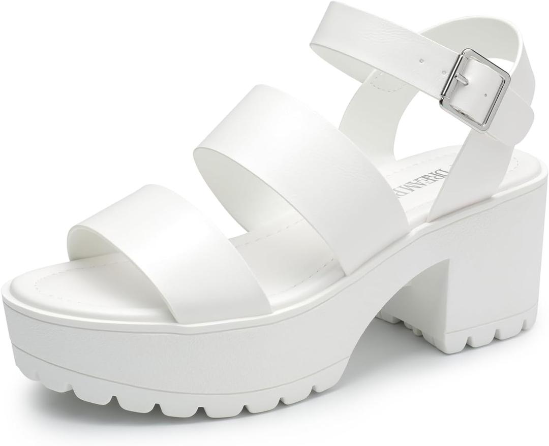 DREAM PAIRS Platform Heels for Women Lightweight Chunky Open Toe Stylish Comfortable Fisherman Sandals with Adjustable Ankle Strap 6.5 (White)