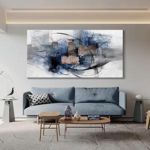 Mofutinpo Black and Blue Abstract Wall Art: Large, Modern Canvas Wall Art for Living Room, Bedroom, Office Decorations - Blue, Grey, Black and White Wall Decor Paintings & Pictures 2040 (40L" x 20W", gray)