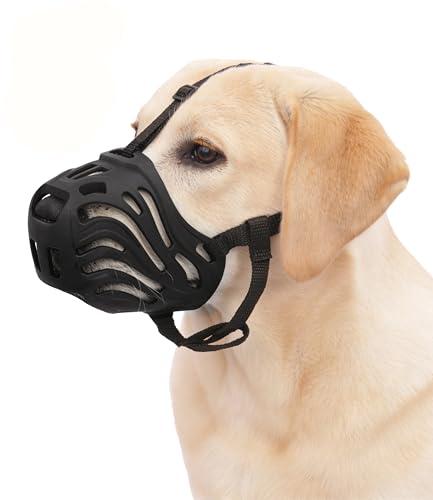 Dog Muzzle for Large Dogs, Silicone Basket Dog Muzzle for Large and Medium Dogs Breed Can Prevent Eating Chewing and Barking for Grooming Trimming Training(Black, XL-7)