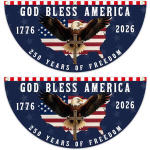 250 Anniversary USA Flag God Bless America Fan Banner for Wall, Front Door, Porch, Fence, Outdoor Decorations 1.5x3 FT with Brass Grommets (2 Pack) (Blue1)