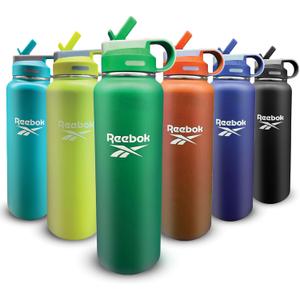 Reebok Stainless Steel Water Bottle With Straw & Lifestyle Design - Insulated Water Bottles 40 oz - Double Wall Vacuum Insulated Sports Water Bottle With Straw, BPA Free (Green)