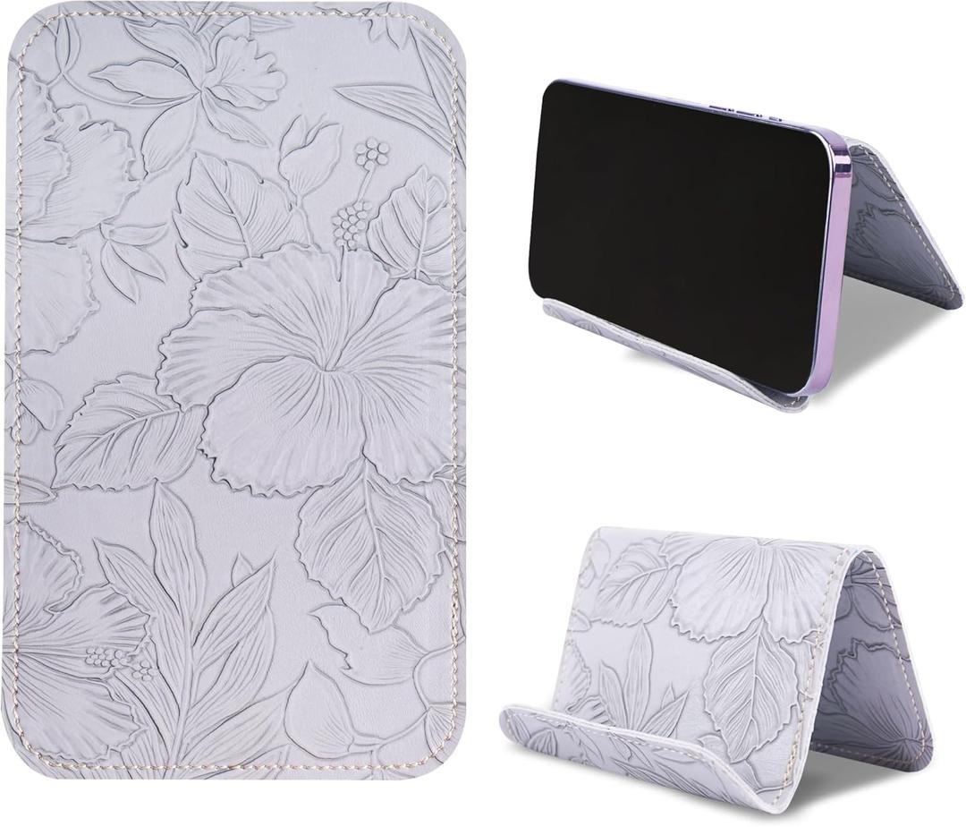 Airplane Travel Essentials for Flying Flex Flap Cell Phone Holder & Flexible Tablet Stand for Desk, Bed, Treadmill, Home & in-Flight Airplane Travel Accessories(1-Carved Grey)