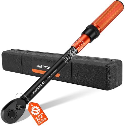 Matework 1/2 Inch Drive Click Torque Wrench, 10-180 ft.lb/13.6-244.1 Nm, ±3% High Precision Lug Nut Torque Wrench with 72 Tooth Dual-Direction for Moto, Wheel Tire and Car Repair