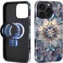DAIZAG Case for iPhone 16 Pro, Compatible with MagSafe, Magnetic Phone Glossy Cover,Hybrid Heavy 2 in 1 Full Body Rugged Shockproof-Stained Glass Christmas Iridescent Snowflake