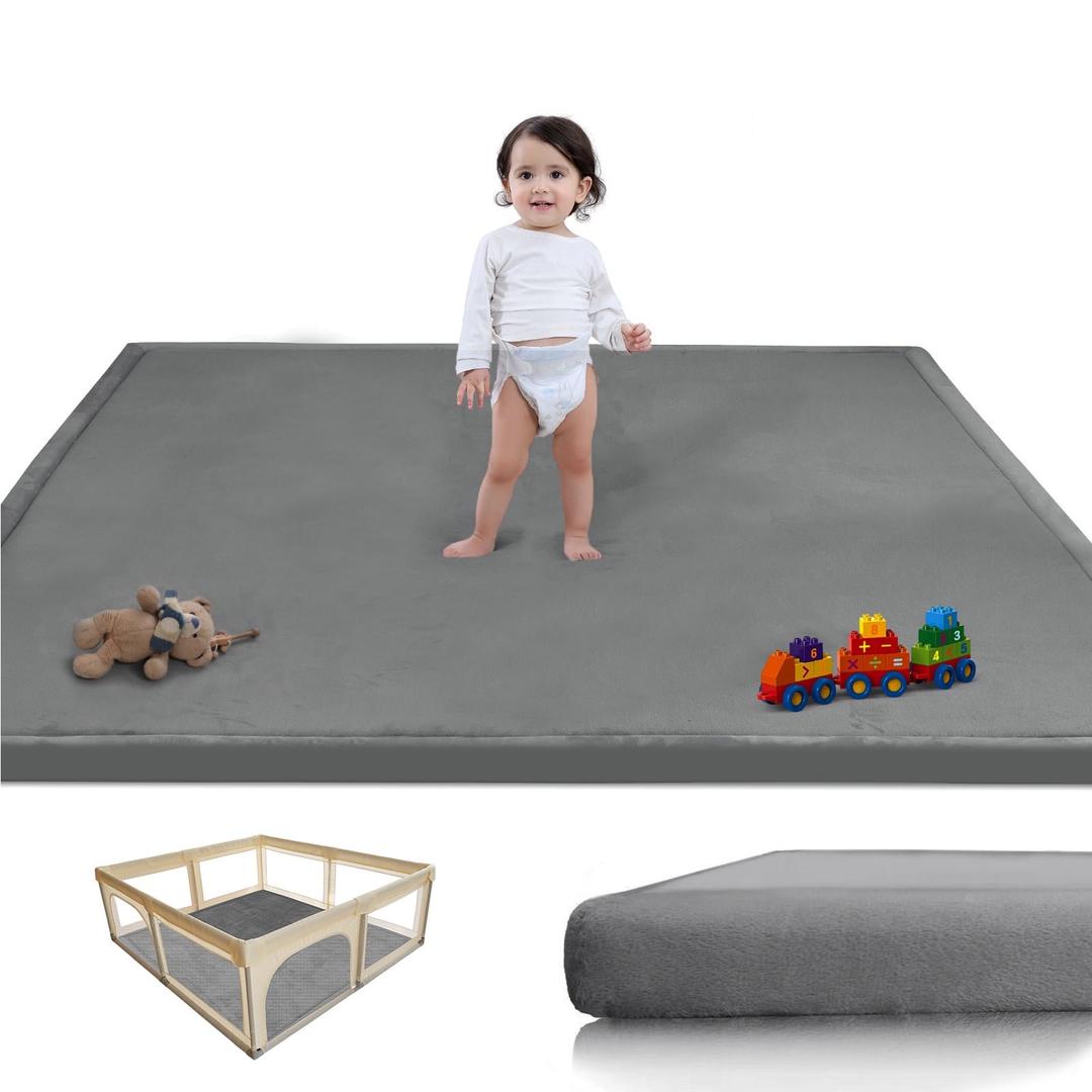PapaMama Baby Play Mat, 1.2"Thick Memory Foam Area Rug, Soft Coral Velvet Baby Crawling Pad With Non-Slip Backing, 50"X50" Tummy Time Mat, Tatami Padded Carpet, Baby Nursery Rug For Toddlers