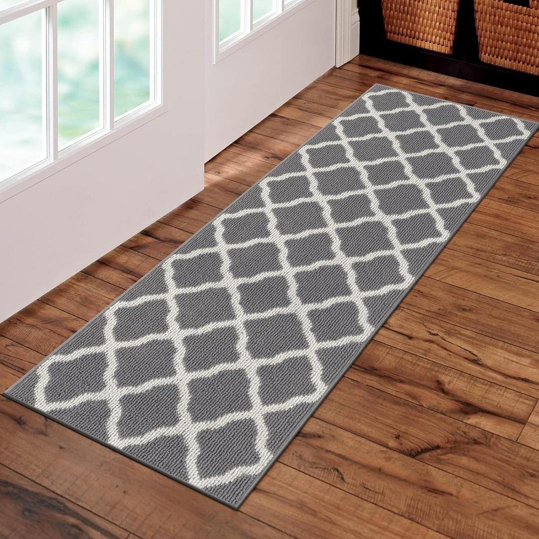 SHACOS Hallway Runner Rugs 2x7 ft Washable Rug Runner Non Slip Rubber Backing Kitchen Hall Carpet Runner Dirt Trapper Floor Mats for Entryway Bedroom Kitchen Laundry Room, Light Gray