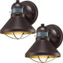 LONEDRUID 2 Pack Motion Sensor Outdoor LED Wall Sconce Dusk to Dawn Exterior Barn Light Fixtures Brown Outside Porch Lantern Farmhouse Wall Mount Garage Lamp for House Patio Front Door (Bronze)